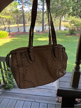 Tan/ Brown Ostrich Leather Tote Shoulder Bag